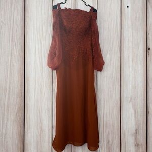 Elegant Lace Off-Shoulder Dress in Rust